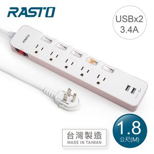 RASTO FE9 6開5插3孔2U延長線1.8M(粉色)