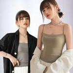 【A&R】絲滑冰絲一字領顯瘦罩杯細肩帶防滑背心小可愛 版型偏小款 - 裸粉色,L, , large
