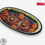 【SOLO Vintage】Cerraf Polish Pottery 19cm Oval Plate Banquet of Elegant Red Series Made in Poland, , large