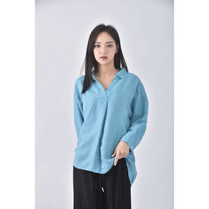 (L) 【金莎私服】initialV領藍色長袖上衣二手衣,  (L) 【金莎私服】initialV領藍色長袖上衣二手衣