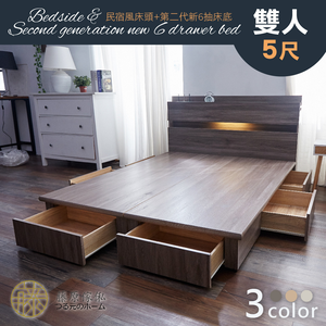 【藤原傢俬】全木芯板新6抽2件式房間組(新6抽床底+2層收納床頭)