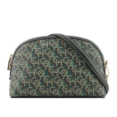 COACH Madi Monogram 塗層帆布拼皮革拉鍊貝殼包/綠色