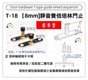 【1955 city】T-18 二分半/8mm 靜音T型雙培林 上導輪 五金配件  門止 固定輪 2分半 土地公 吊／拉門／櫥衣櫃導輪 止擺器 (標準型)