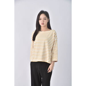 (L) 棉質條紋黃色長袖上衣二手衣,  (L) 棉質條紋黃色長袖上衣二手衣