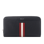 BALLY Ribbon 紅白條紋牛皮ㄇ形拉鍊長夾/黑色, , large