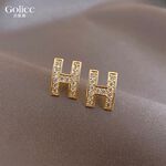 【Gulicc】古莉可 耳環 H字母滿鑽耳釘, , large