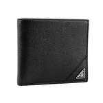 PRADA 三角牌Logo粒紋牛皮對開8卡短夾/黑色, , large
