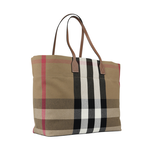 BURBERRY London 格紋棉質帆布及牛皮中型托特包/灰褐色/棕色, , large