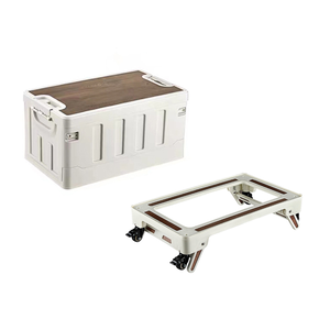 [Y HOUSE] Flat-lid foldable storage box, foldable outdoor camping storage box, car storage, camping picnic - white with universal wheel bracket