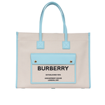 BURBERRY Freya 棉質帆布中款托特包/自然色/天藍色, , large