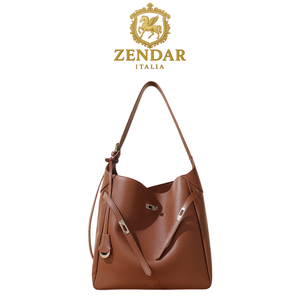 【ZENDAR】限量1折 頂級小牛皮肩背包 汀娜系列 全新專櫃展示品(焦糖棕色)