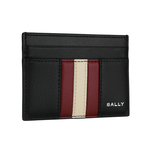 BALLY  Mythos 再生皮革紅白條紋卡片夾/名片夾 / 黑色, , large