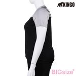 KINGO-大尺碼-女款 吸排 拼接 圓領T恤-黑-414625, , large