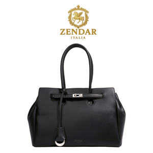 【ZENDAR】限量1折 頂級小牛皮手提包肩背包 葛蕾絲系列 全新專櫃展示品(金剛黑)