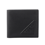 PRADA 浮雕壓印三角牌Logo 防刮皮革對開8卡短夾/黑色, , large