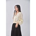 (S) 【德馨私服】yuanlansu質感修身短版V領杏色長袖上衣二手衣, , large