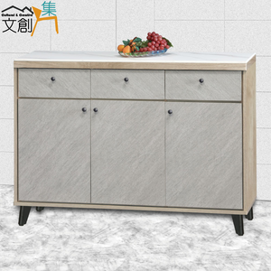 【文創集】瑞爾曼4尺岩板雙色三抽低餐櫃(客約商品)