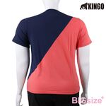 KINGO-大尺碼-女款 拚色 圓領T恤-丈青-414102, , large