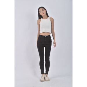 (S) 【里唯私服】wear to eat高腰丹寧牛仔緊身黑色長褲二手衣