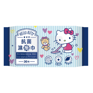 [寶富華]Hello Kitty抗菌地板濕拖巾20抽 珍珠點壓紋 更便於吸附毛髮灰塵