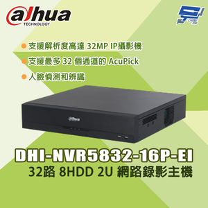 昌運監視器 大華 DHI-NVR5832-16P-EI 32路 8HDD 2U 網路錄影主機