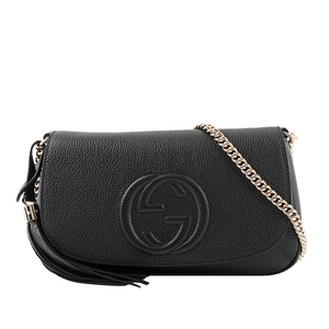 GUCCI SOHO 系列流蘇牛皮翻蓋二用包/黑色