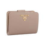 PRADA 浮雕Logo水波紋拉鍊釦式厚款零錢短夾/藕粉色, , large