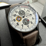 [星晴錶業]新品牌手錶,44mm,AV00004白色錶面槍灰色錶殼咖啡色真皮皮革錶帶款, , large