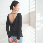 YOGA FLOW Soft(L)Sleeve - 後背優雅垂墜罩衫 - 烏漆黑 Black, , large