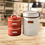 【A&R】二入組 新款日式雙耳304不鏽鋼便當盒附保溫袋、餐具組 1600ML 保溫款 栗子紅, , large