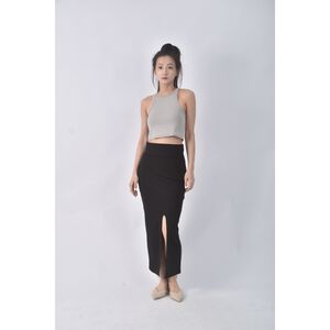(S) 【安于晴Charlene私服】dark victory質感開岔黑色長裙二手衣