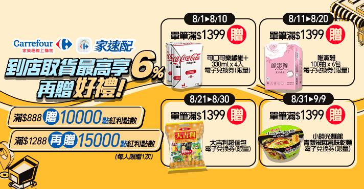 家樂福線上購物 8月到店取貨活動