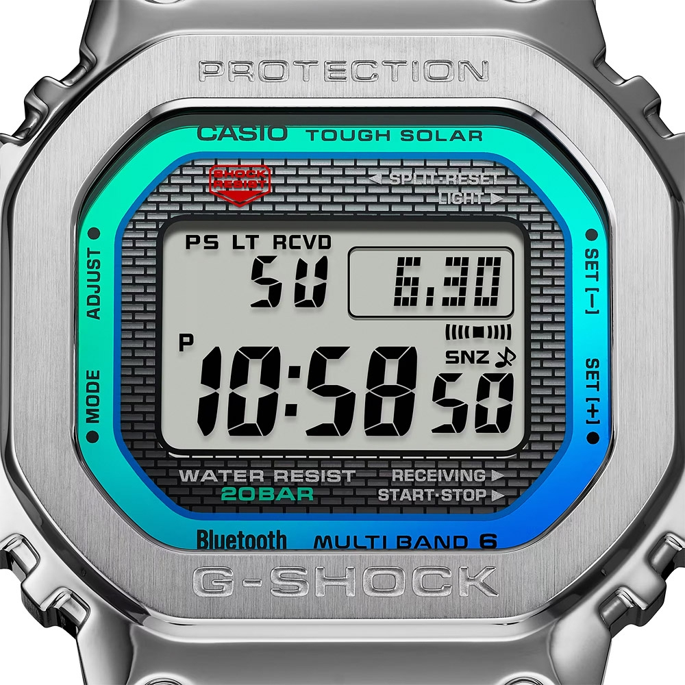CASIO 卡西歐 G-SHOCK 全金屬 彩虹光譜 太陽能電波手錶-百搭銀 GMW-B5000PC-1, , large