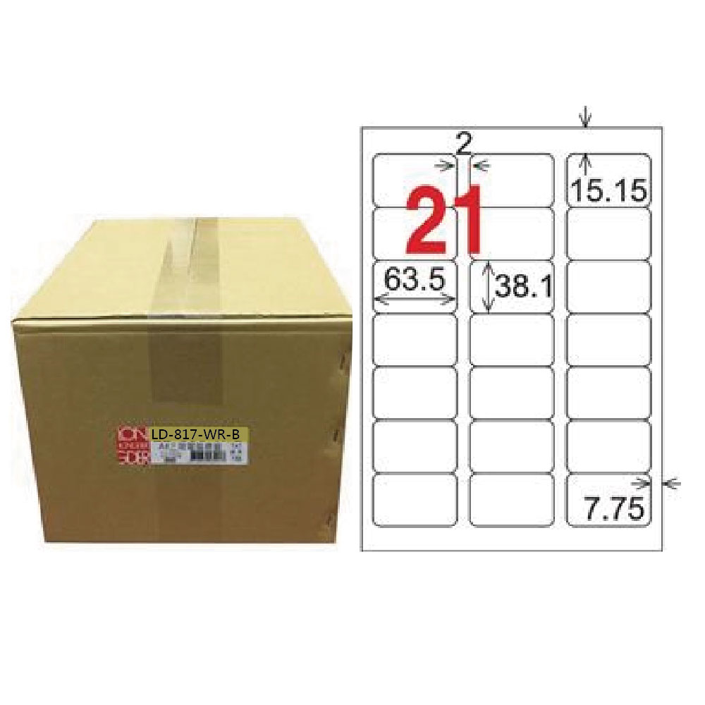 【龍德】LONGDER三用電腦標籤 A4 21格圓角38.1*63.5mm可再貼1000張/箱LD-817-WR-B(適用雷射、噴墨、影印), , large