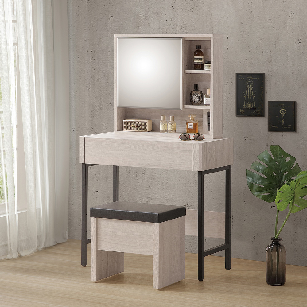 【唯熙傢俱】馬修斯橡木白2.7尺化妝台, , large