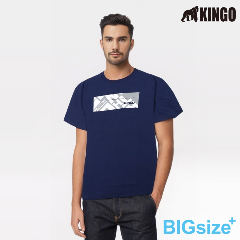 KINGO-超大尺碼-男款 圓領T恤-丈青-415128, , large