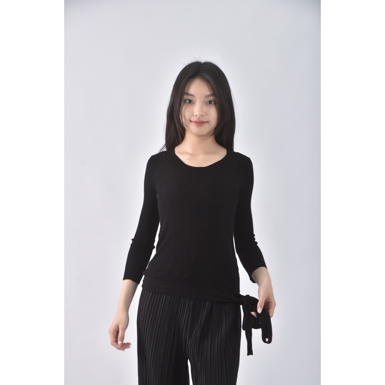 (S) max co質感綁帶黑色長袖上衣二手衣, , large