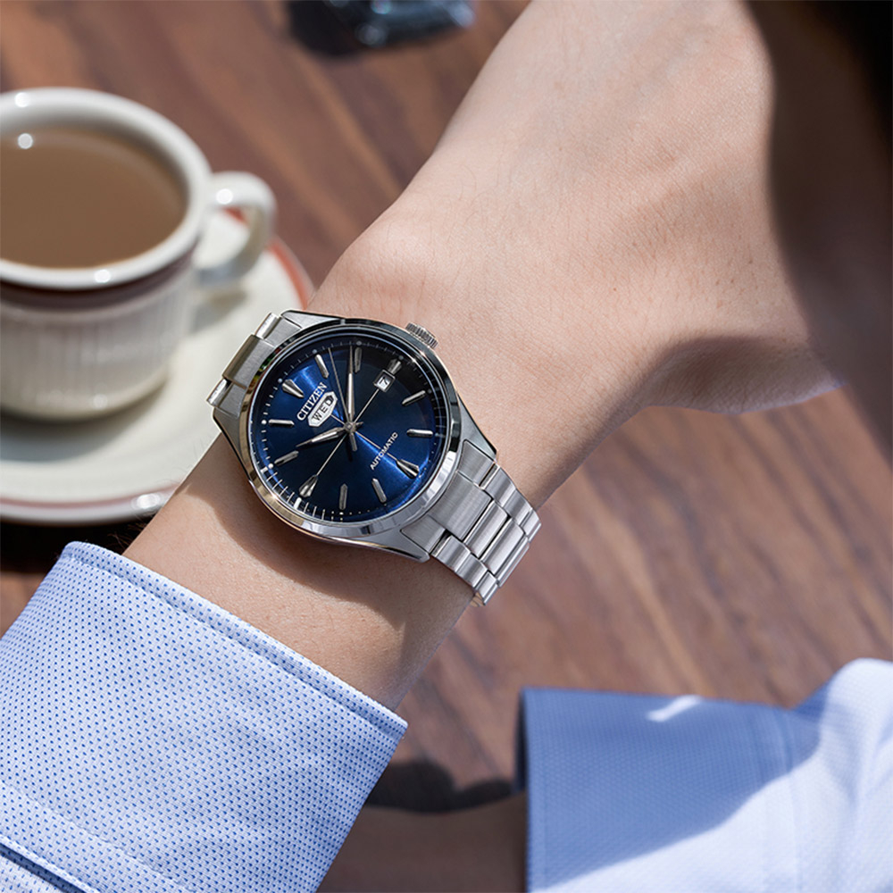 CITIZEN 星辰 C7 經典復刻日曆機械錶-銀x藍 NH8391-51L, , large
