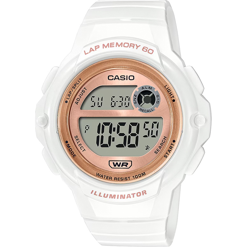 CASIO 卡西歐 運動慢跑女錶-白x玫瑰金 LWS-1200H-7A2V, , large