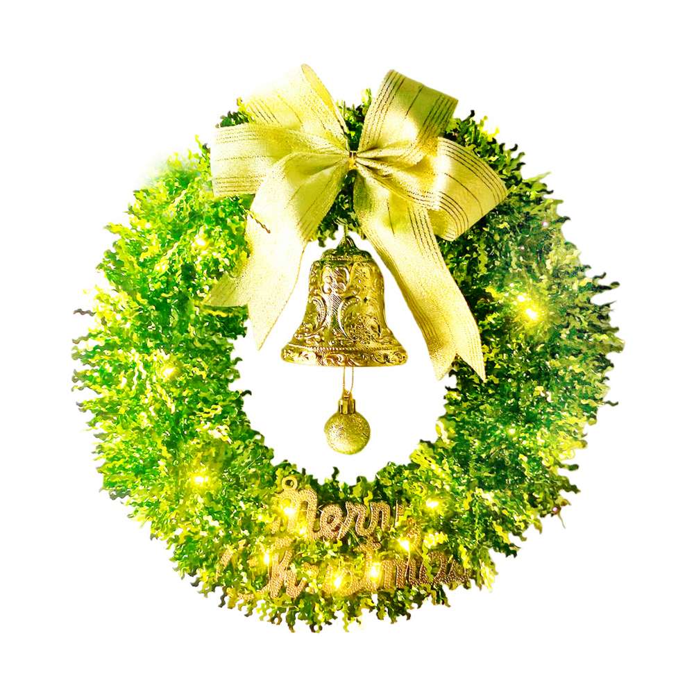 摩達客11吋時尚果綠系金蔥彎絲聖誕花圈+20燈LED暖白光燈串_本島免運費, , large