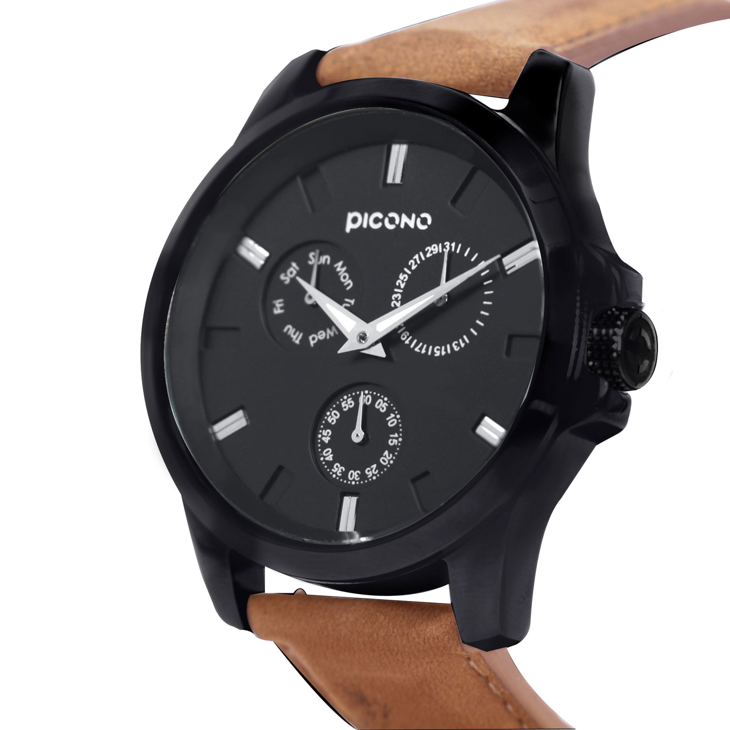 【PICONO】NO.91 collection minimalist fashion watch- Black / Leather NO-9103, , large