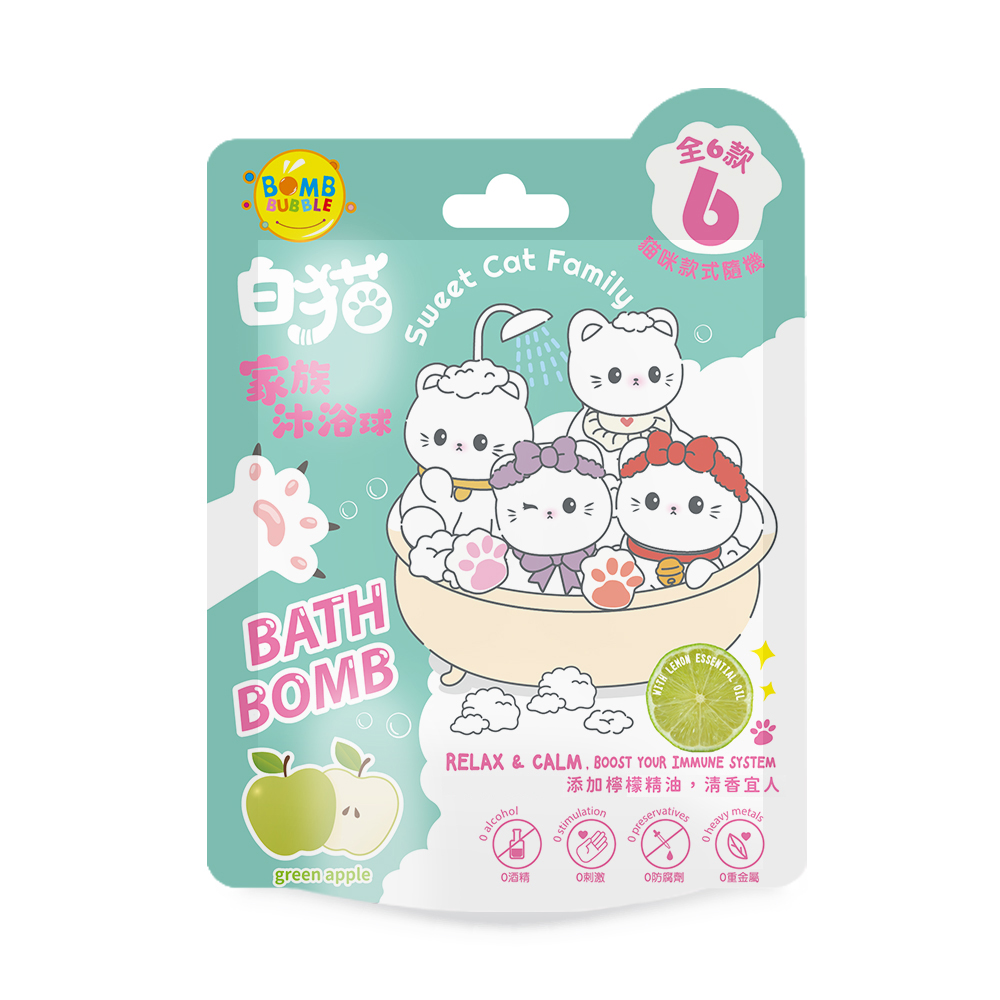 Bomb Bubble白貓家族貓掌沐浴球-青蘋果泡泡, , large
