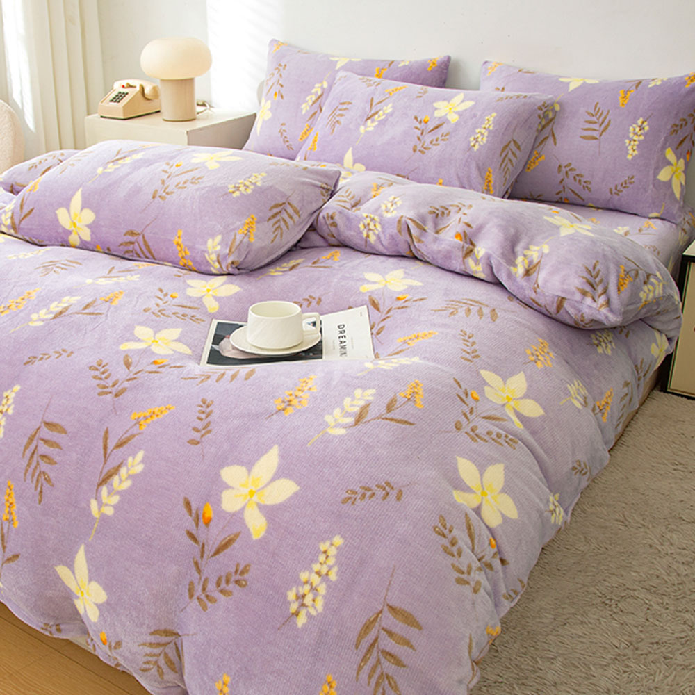 A-nice JOJO專櫃品牌 加厚款法蘭絨 床包兩用被毯四件組 柔軟細緻保暖 A - 花滿物語, , large