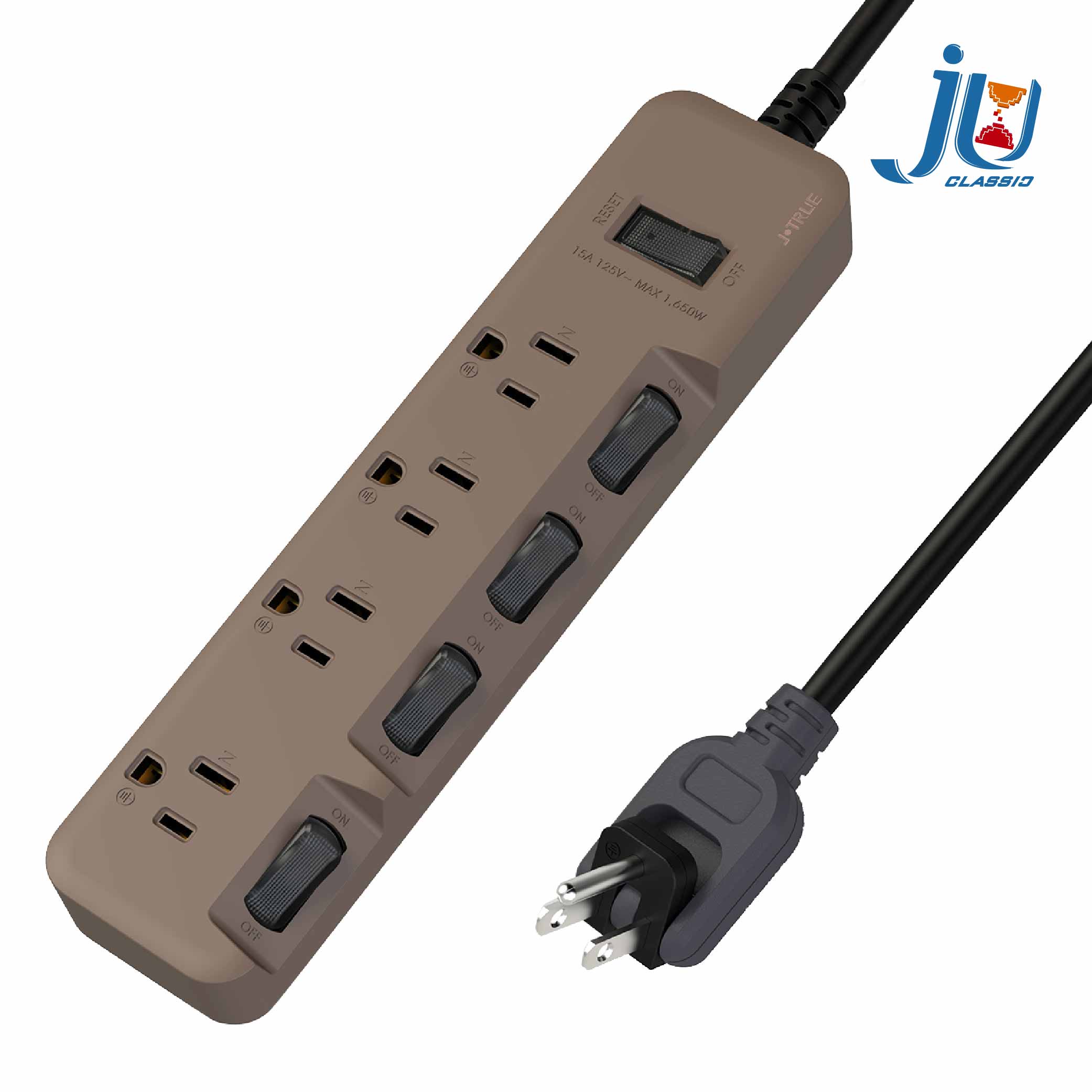 鉅玉經典｜3-hole extension cord, 5-cut 4-pin matte latte JE-3546LT-15, , large
