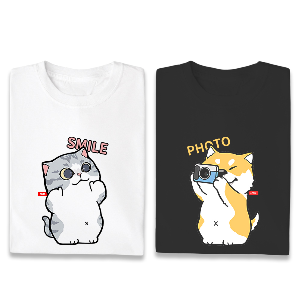 JZ TEE 貓咪&柴犬-拍照 印花短袖T恤, , large