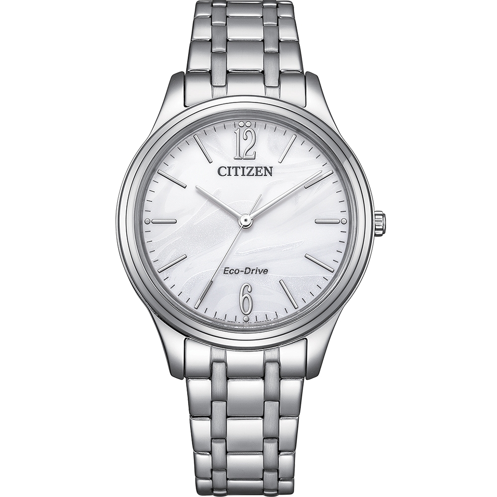 CITIZEN 星辰 光動能大三針時尚女錶 送禮-銀x白/34mm EM0411-71A, , large
