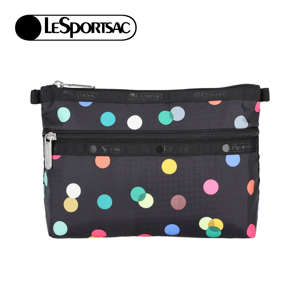 |快速出貨|Lesportsac Cosmetic Clutch 雙層拉鍊收納化妝包/ 圓點漂浮氣球 黑色
