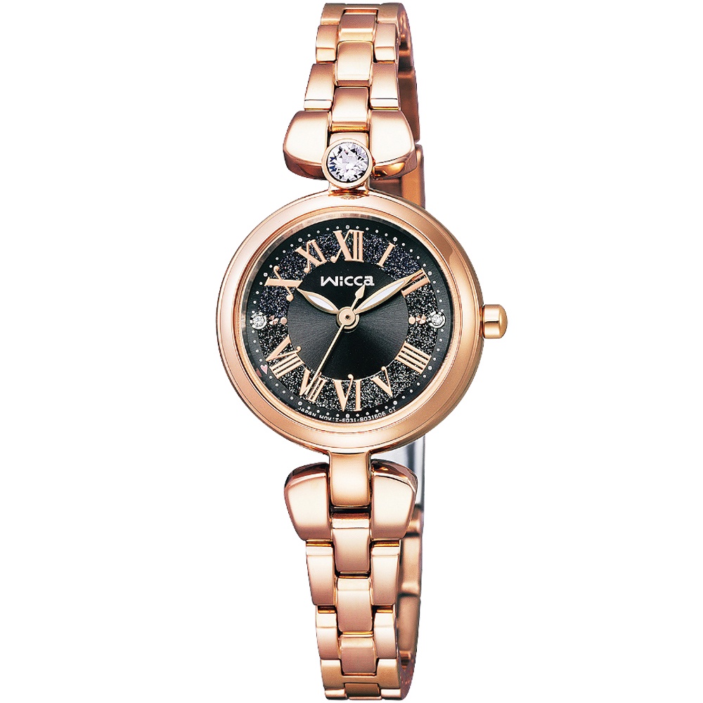 CITIZEN 星辰 Wicca 太陽能晶鑽女錶-玫瑰金x黑/23.5mm KP5-662-51, , large
