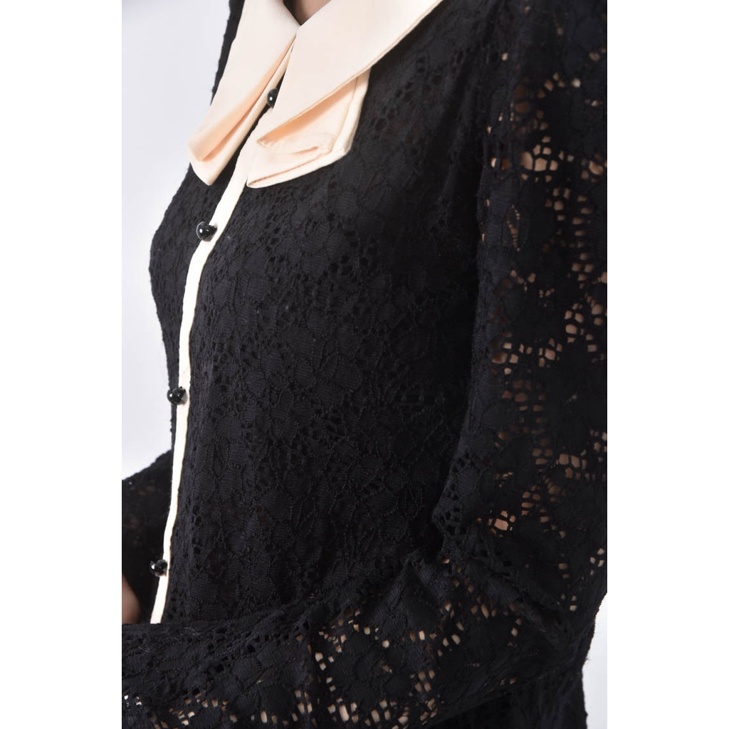 (S) 【又又私服】inventor質感蕾絲圓領黑色長袖上衣二手衣, , large