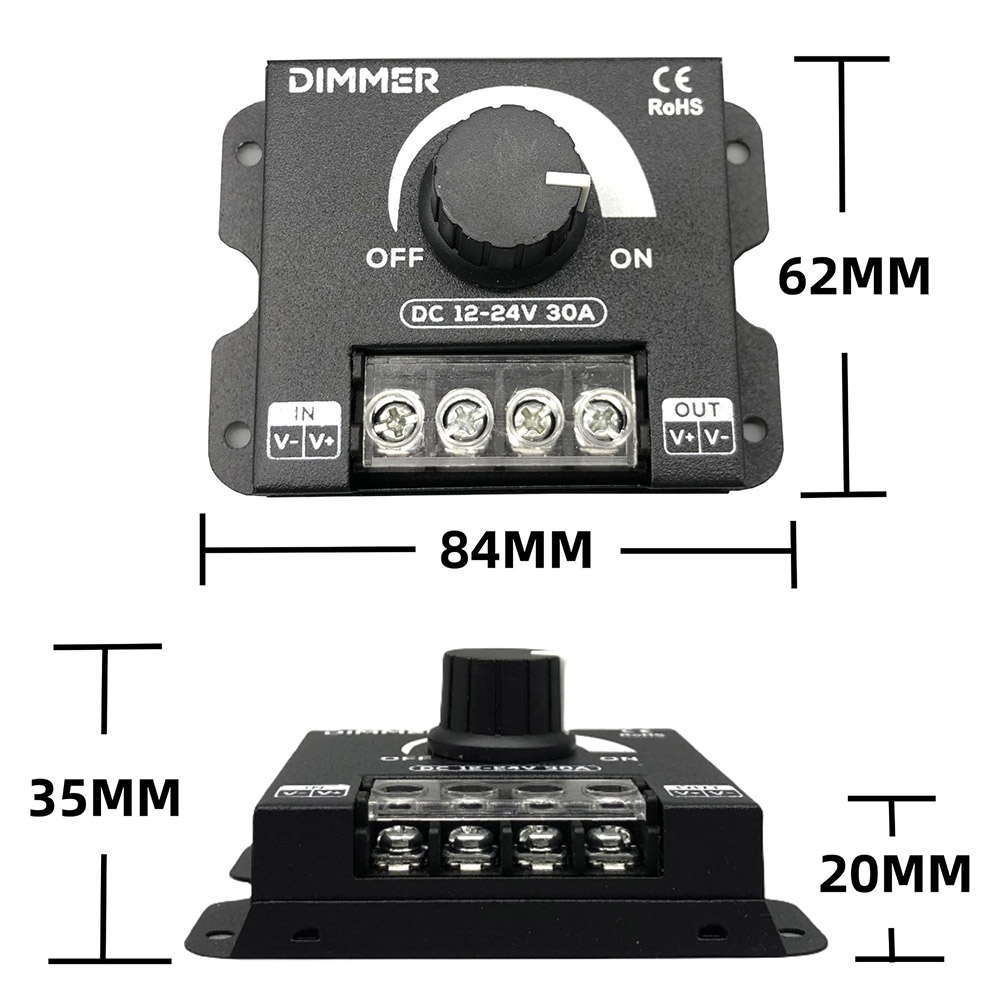 12V&ndash;24V single-color LED strip rotary dimmer 30A, , large